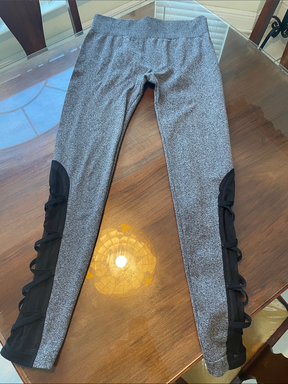 Soho Girls Gray Leggings with Black Side Lattice